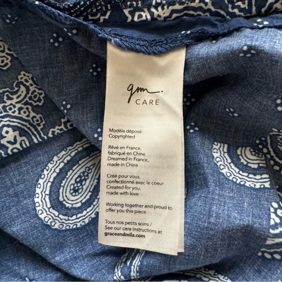Grace & Mila Espinosa Blouse Size S Blue Print Top Cotton - Picture 11 of 12